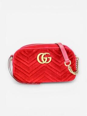 Gucci GG Marmont Red Velvet Camera Bag | Gold Hardware | New